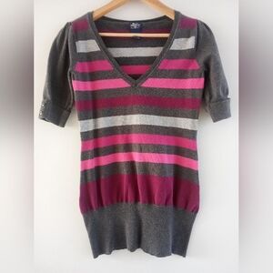 Blue Asphalt V-Neck Striped Short Sleeve Sweater Gray Pink Size XL